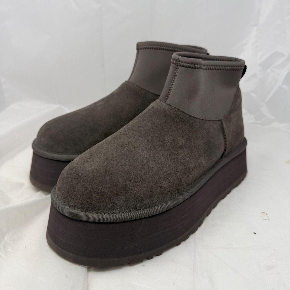 UGG Classic Mini Dipper Charcoal Grey Suede Platform Boots 1168170 10
